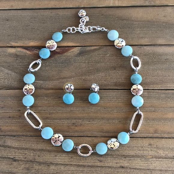 Brighton Silver Plated Aqua Faceted Stone Necklace & Matching Earrings EUC - Picture 1 of 14
